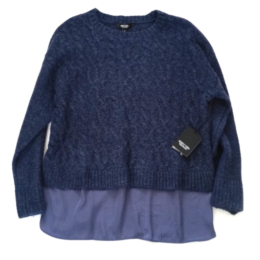 Simply Vera Women's Nylon Blend Blue Long Sleeve Cable Knit Sweater Blouse S